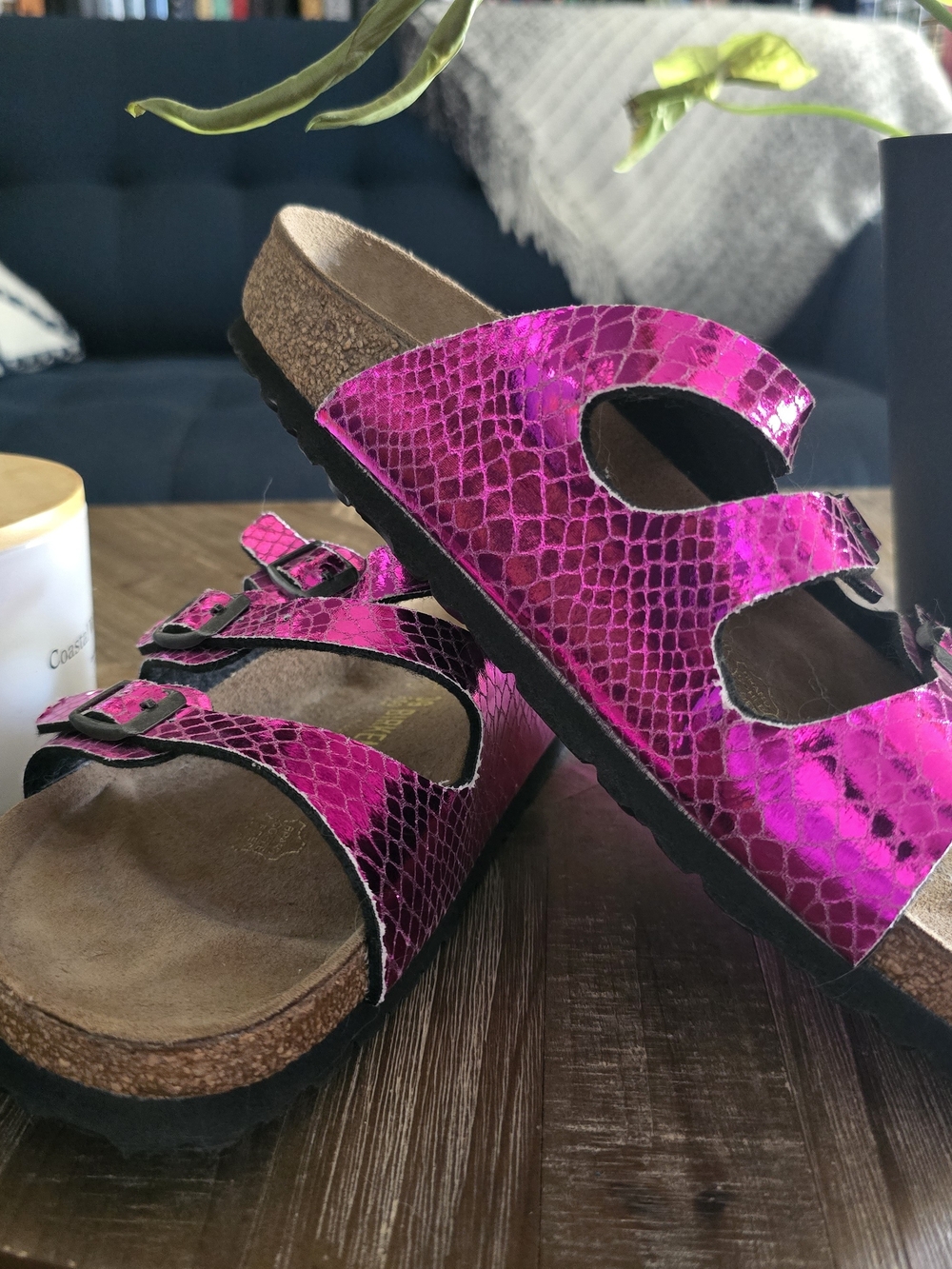 Birkenstock Florida "Shiny Snake Rose" / "Anaconda Pink"